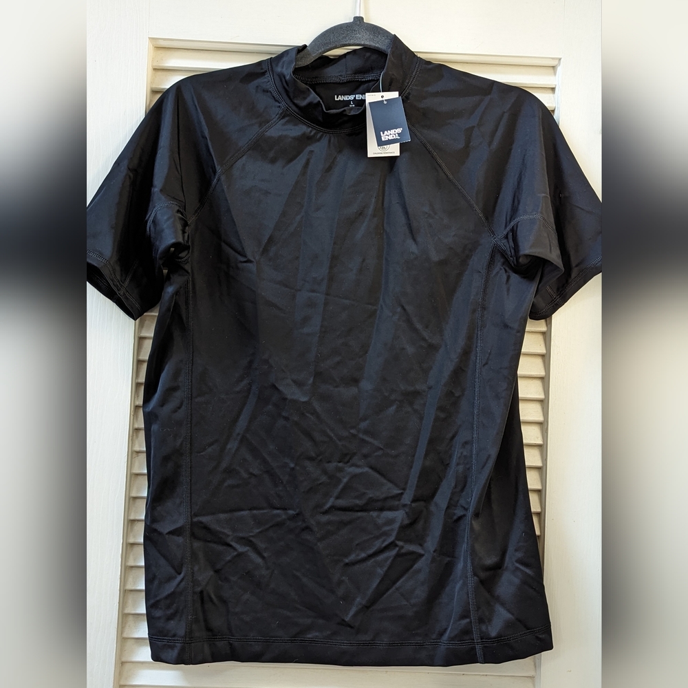 NWT Lands' End Rashguard Black Quick Dry UPF 50 Boys Large (14-16)